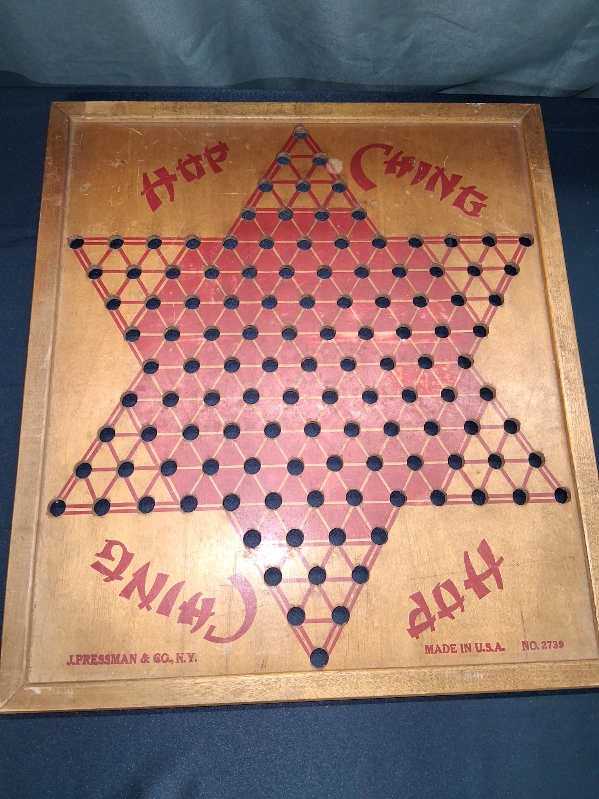 VTG Pressman USA Hop Ching Red Font Wood Chinese Checkers Game Board #2739