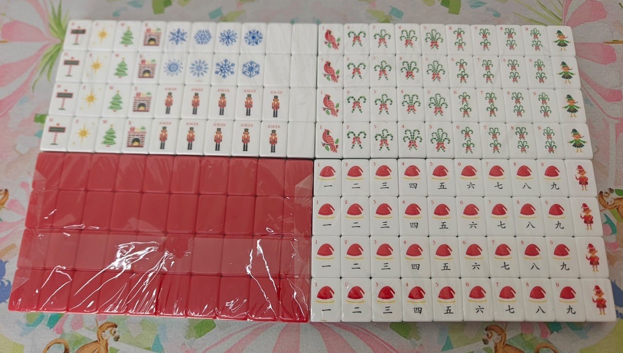 Terrific Tidings Christmas Inspired 4-Layer Red Back American Mahjong Tiles