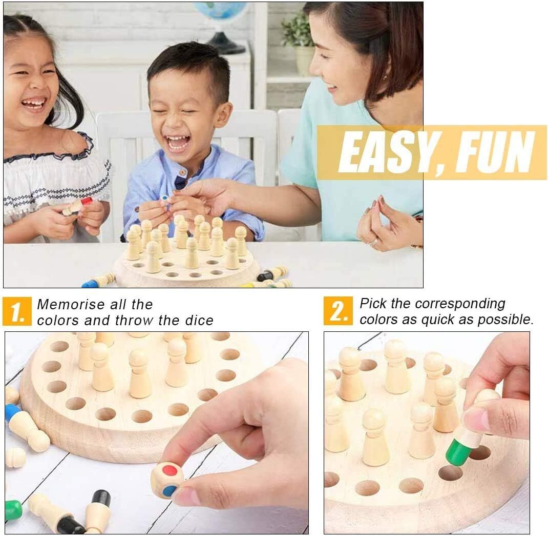 Gifts for Kids-Wooden Memory Chess Board Game: Color Memory Matching Brain Game