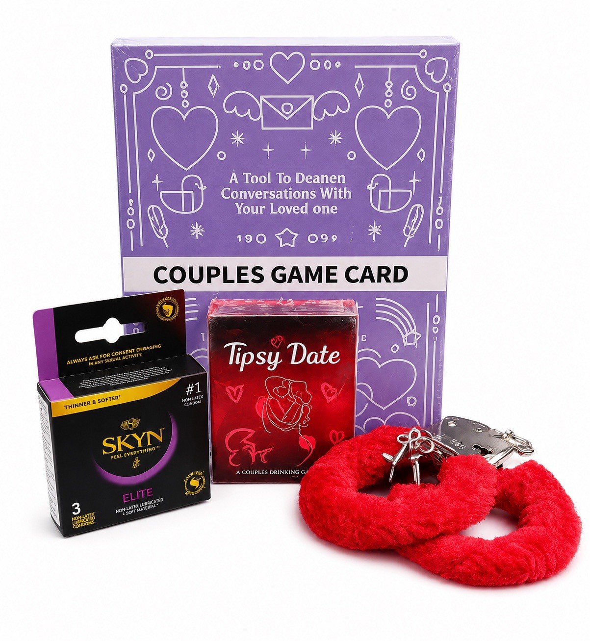 Couples Intimacy Bundle Conversation Cards Tipsy Date SKYN & Furry Cuffs