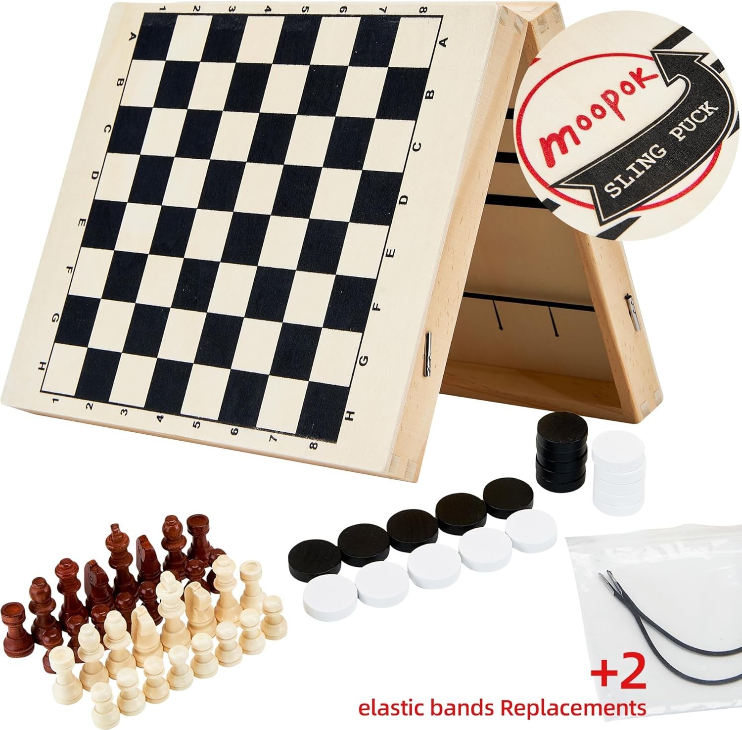 2-in-1 Fast Sling Puck Game & Chess – Wooden Battle Board for Family Fun