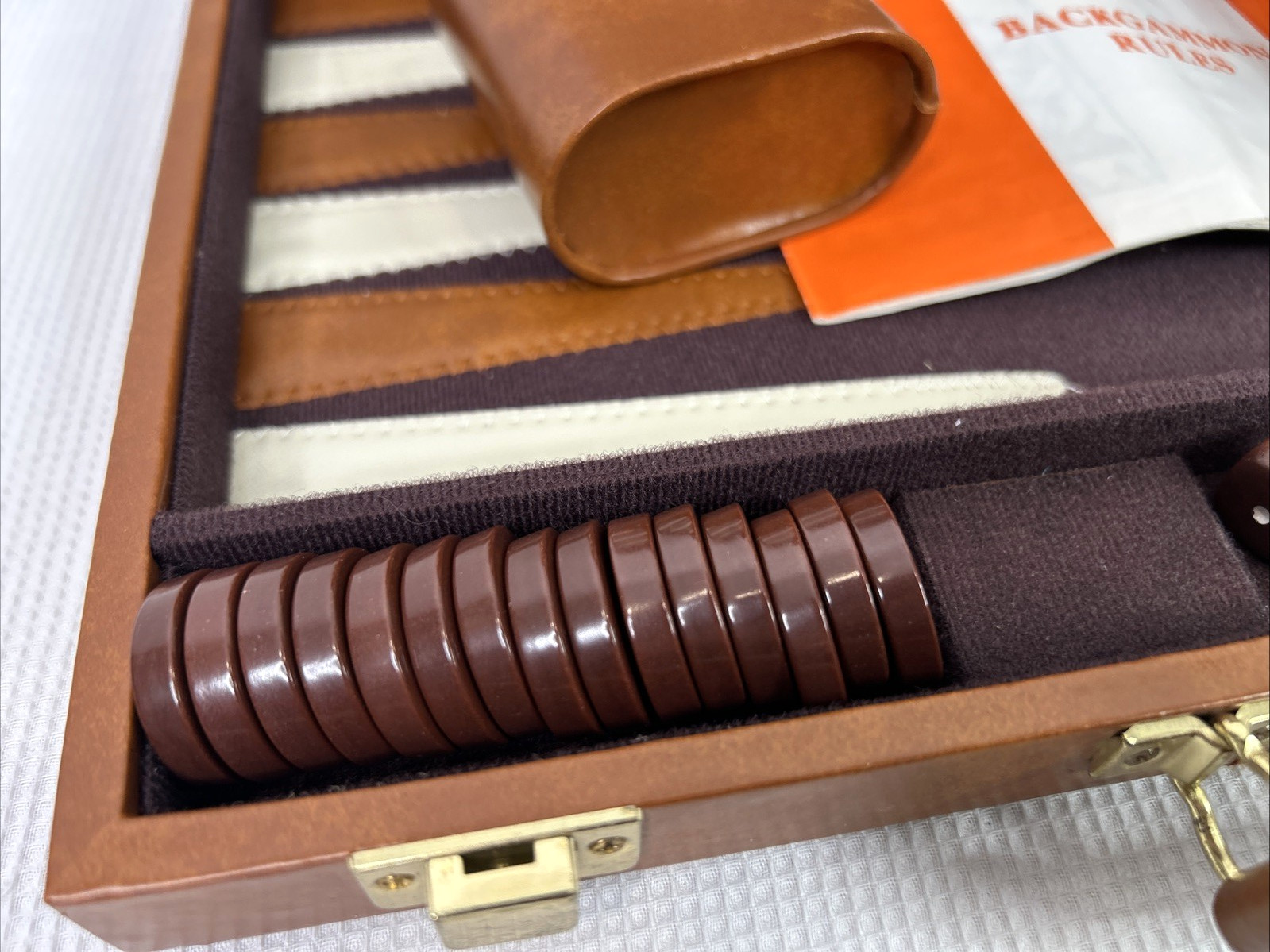 Backgammon Complete Set & Instructions Brown Briefcase VGUC Family Game Night