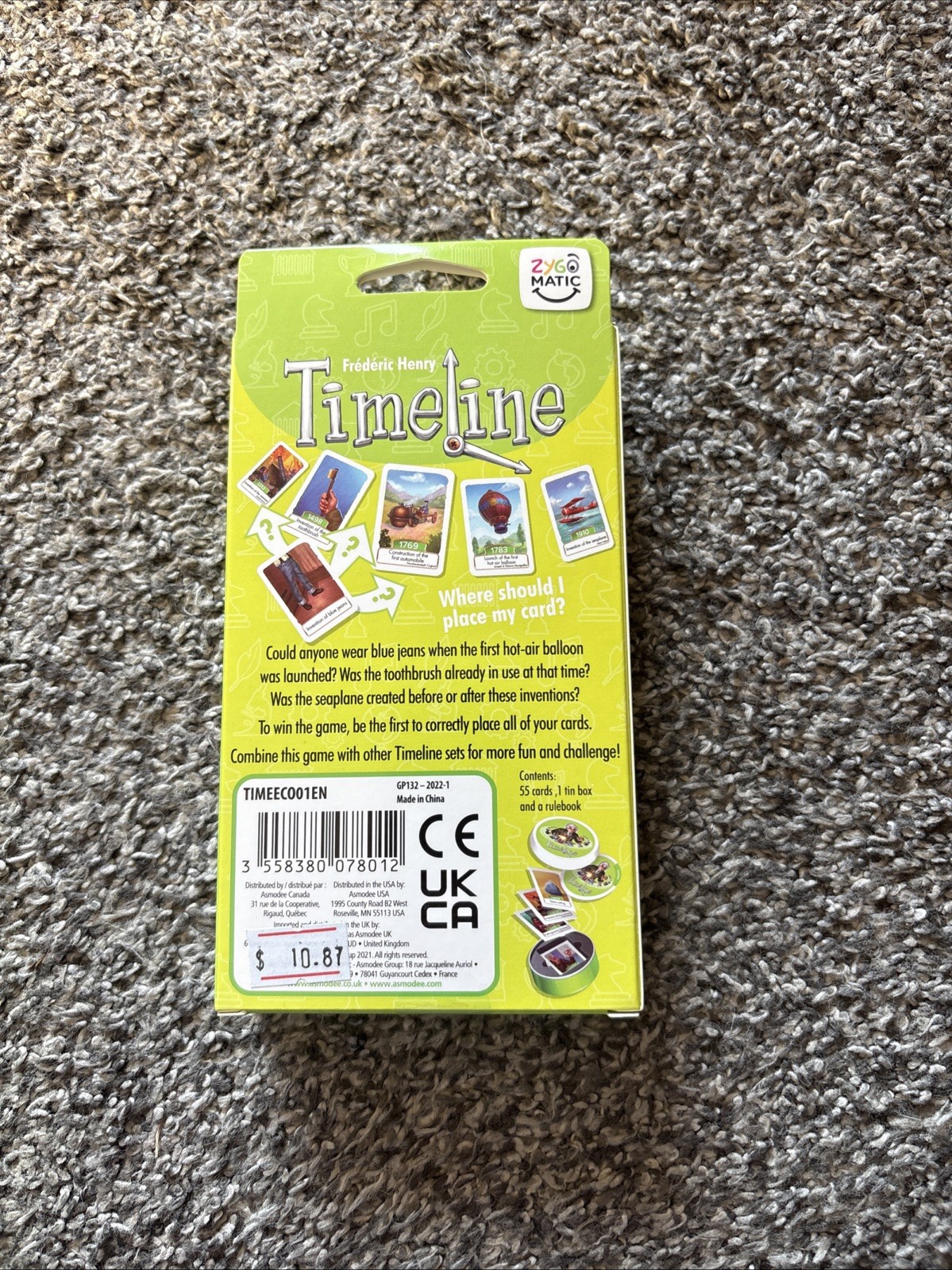 Timeline Inventions Card Game Zygomatic Asmodee Frederic Henry Round Tin NEW