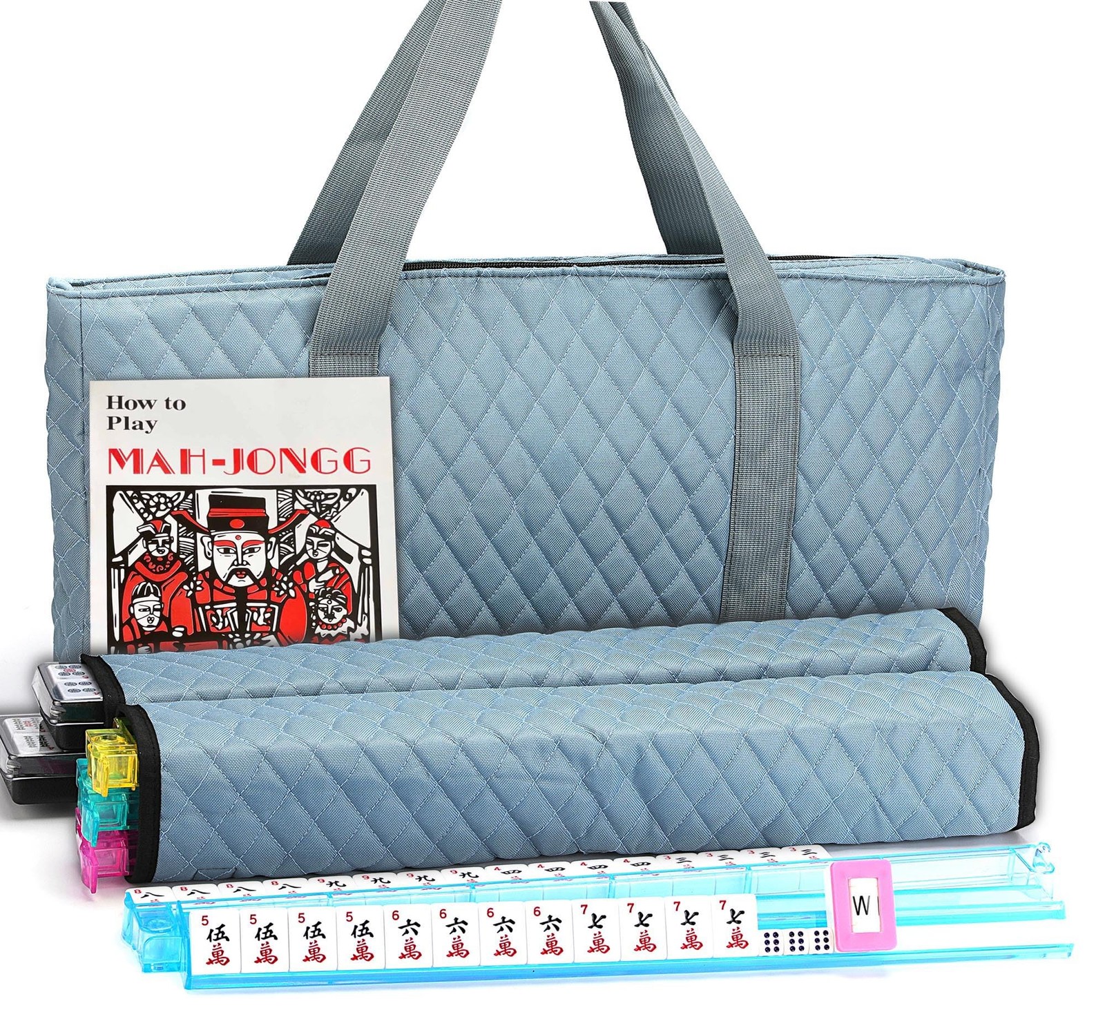 American Mahjong Game Set – Pearl Gray Quilted Soft Bag – 166 White Engraved …