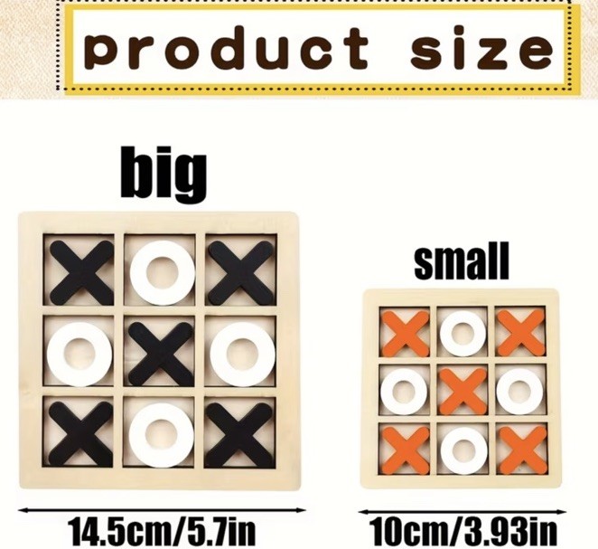Tic-Tac-Toe Mini Tabletop Wooden Board Game Competitive X O Blocks Kids Gift Big