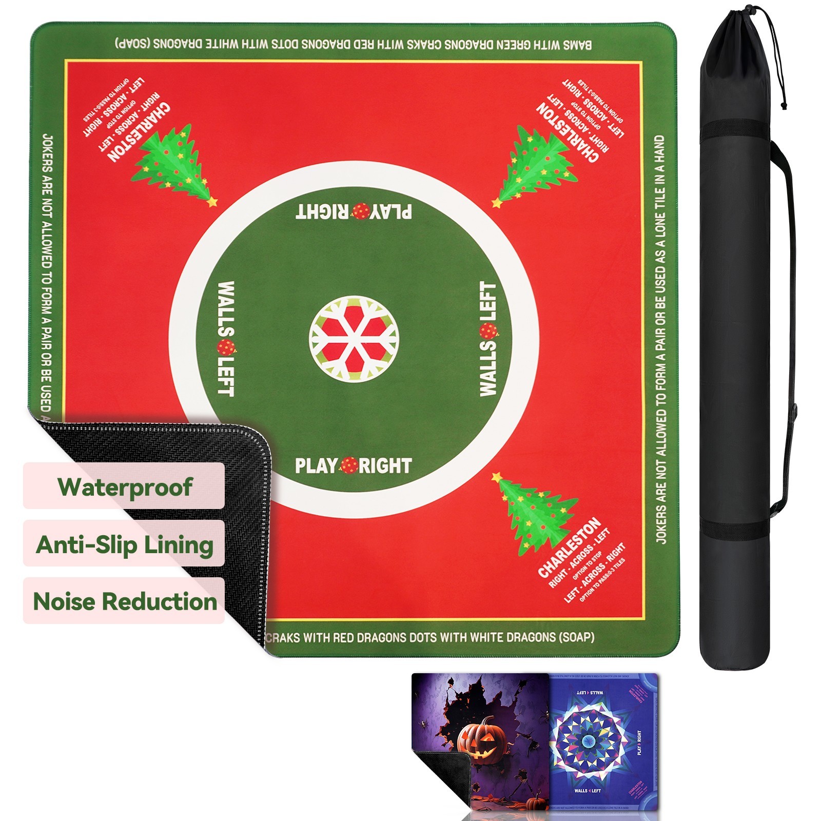 Christmas Tree Mahjong Mat with Rules, 33×33″, Non-Slip & Waterproof with Bag