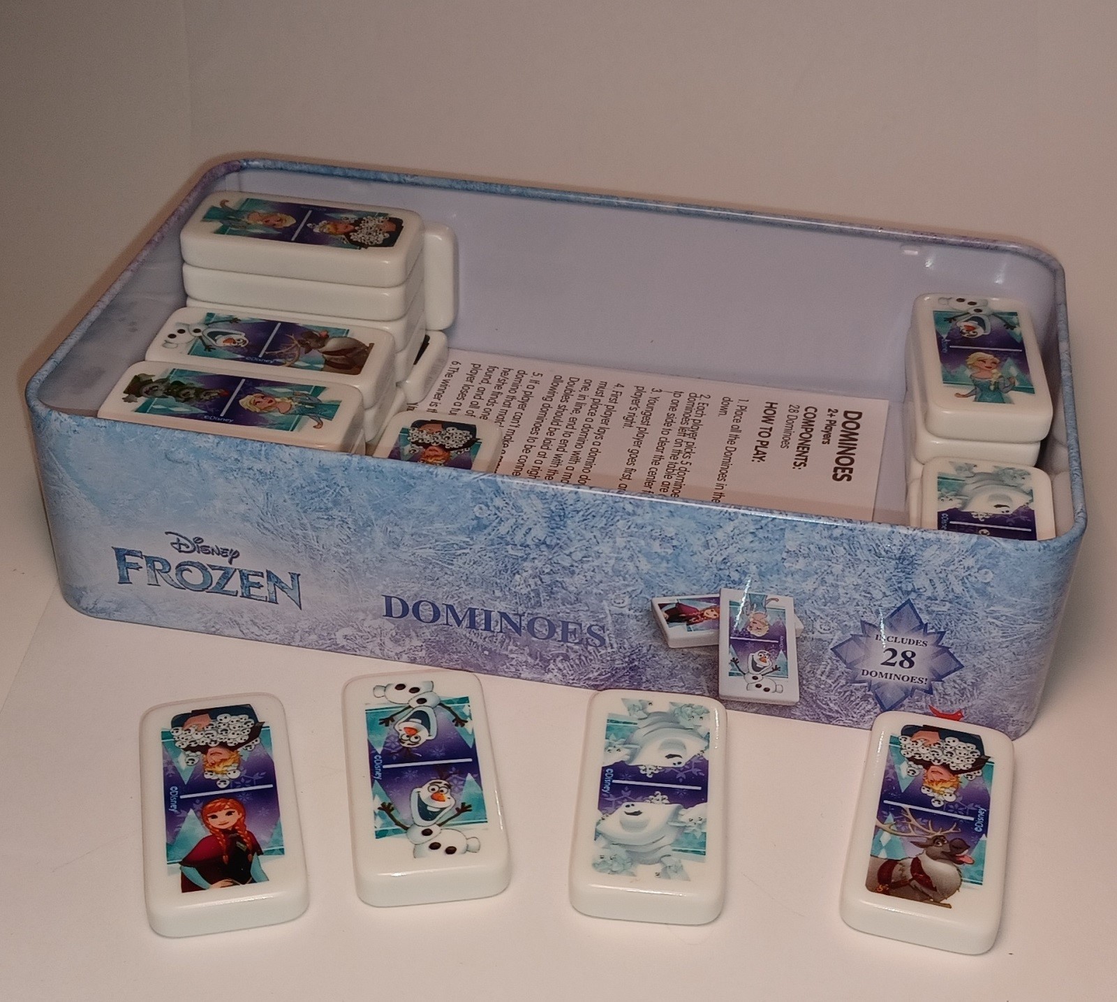 Disney Frozen Dominoes Game 28 pieces with tin Cardinal Spin Master