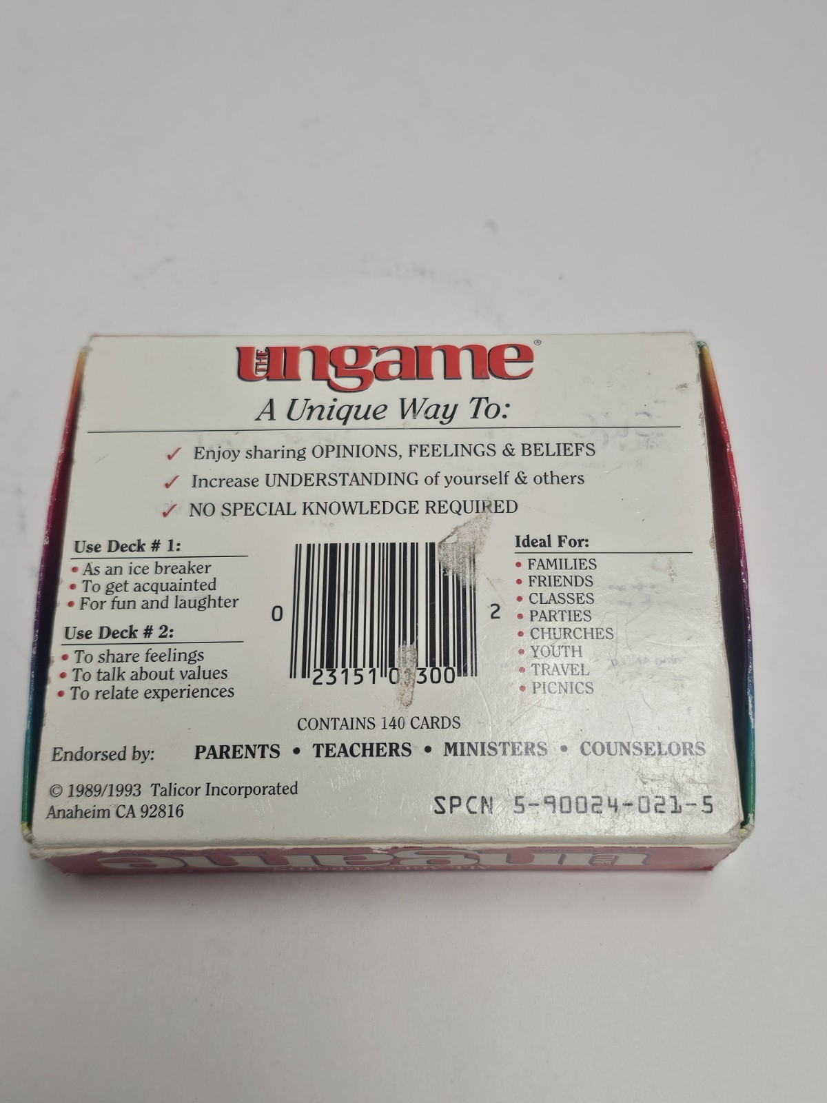 Vintage 1989 The Ungame – Pocket Travel Size – All Ages