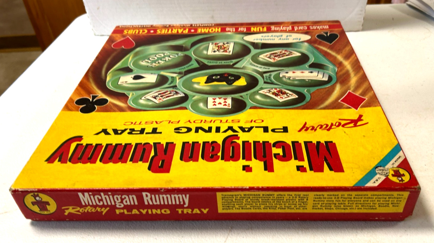 Vintage 1958 Michigan Rummy Playing Tray, Transogram Comp NY Very Nice Cond