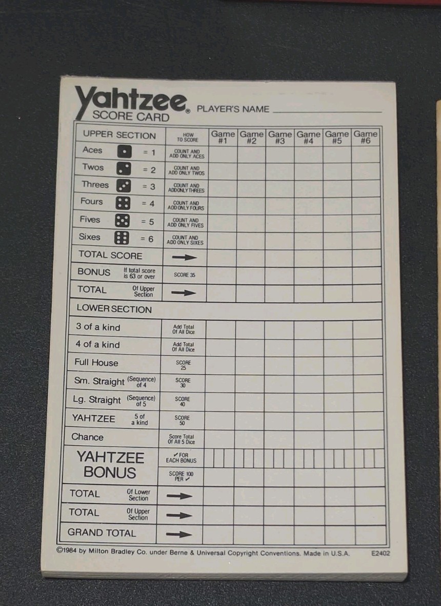 VTG 1989 Yahtzee Travel Game by MB Milton Bradley Age 8 & Up 1 or more players