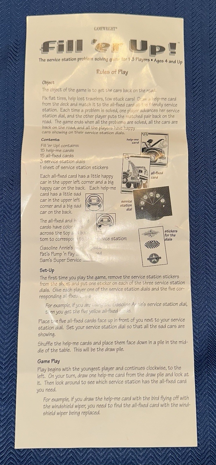 Gamewright Fill Er Up Game Service Station Problem Solving Ages 4+ COMPLETE