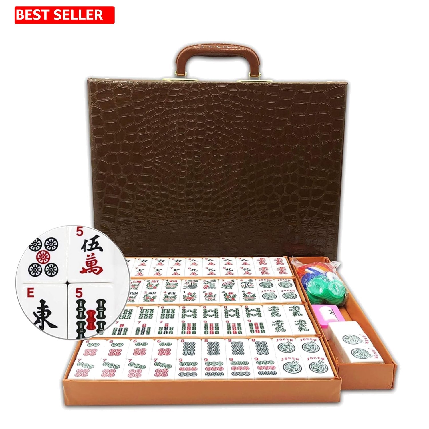 Authentic American Mahjong Game Set with 166 Standard Rule Tiles & Carrying Case
