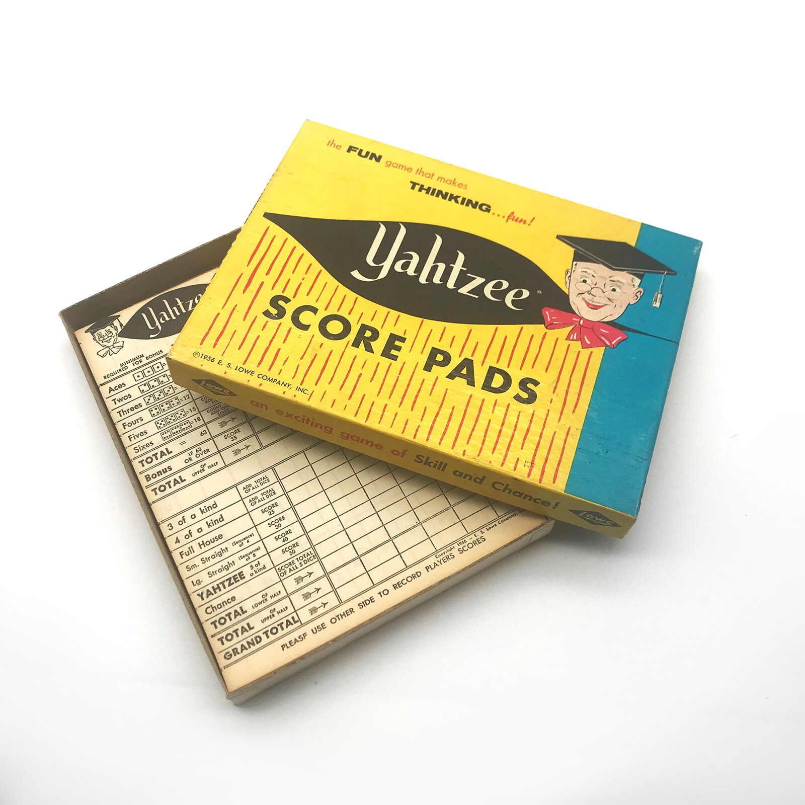 VTG Vintage 1950’s-60’s Yahtzee – Score Pads (3) – in Original Box E.S. Lowe Co