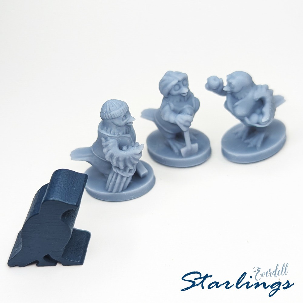 BLUE Starlings 8pcs | Unofficial Upgrade for Everdell Pearlbrook, Frog, Rabbit