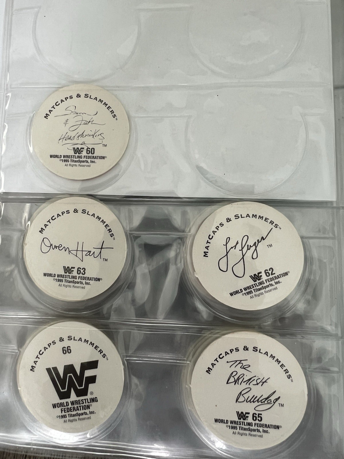 WWF Wrestling 53 Different MATCAPS & SLAMMERS POGS 1995 Titan Sports WWE in Book