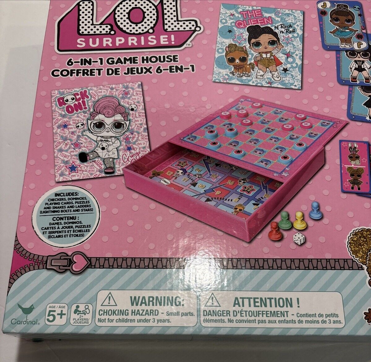 LOL Surprise 6 IN 1 GAME HOUSE Ages 5+ Checkers Dominoes & More Pink Sealed New
