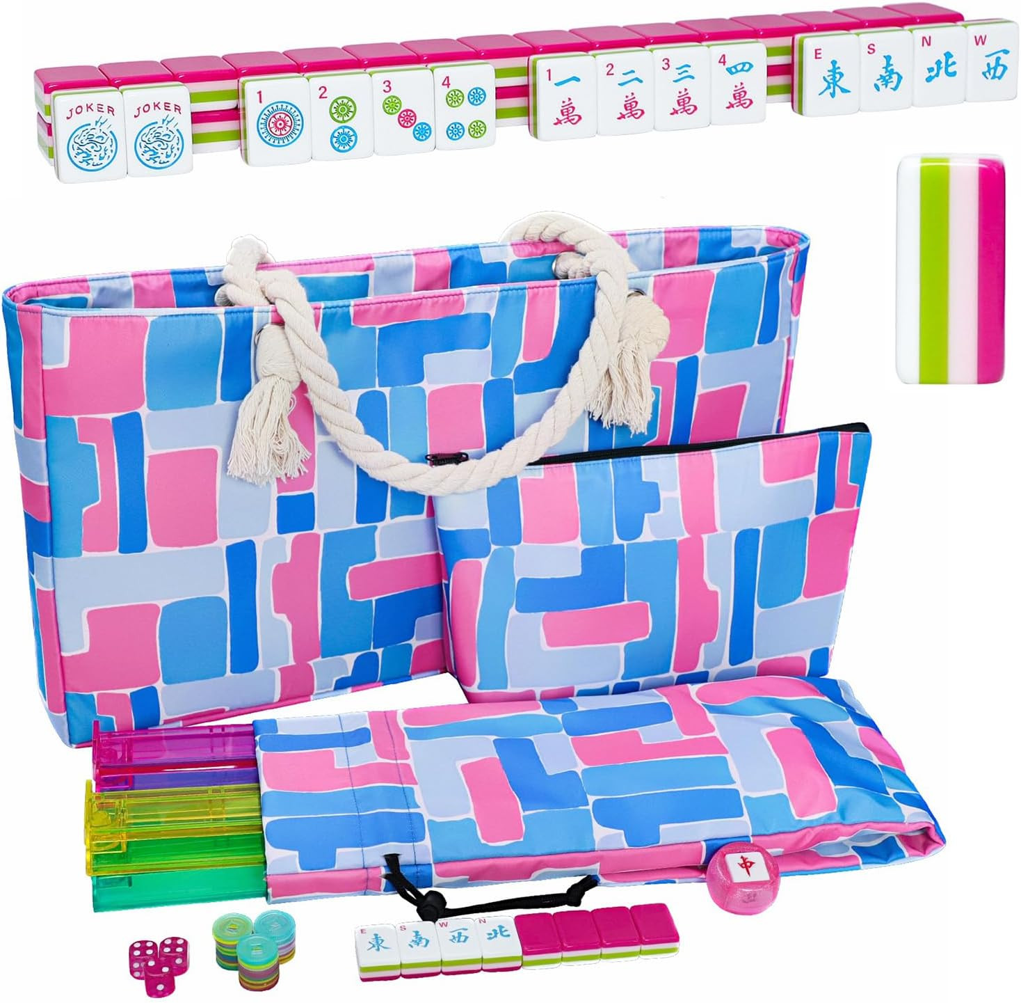 4 Layer Engraved American Mahjong Tile Set, 166 Acrylic Mahjong Tiles with Bags,