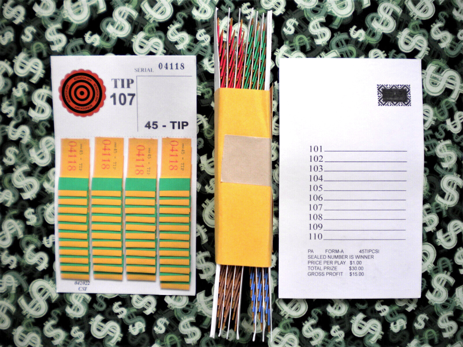 (4 Lot) ~ 45 REGULAR “NOT Sure” TIP BOARDS {101-110} Raffle Pull Tab Jar Tickets