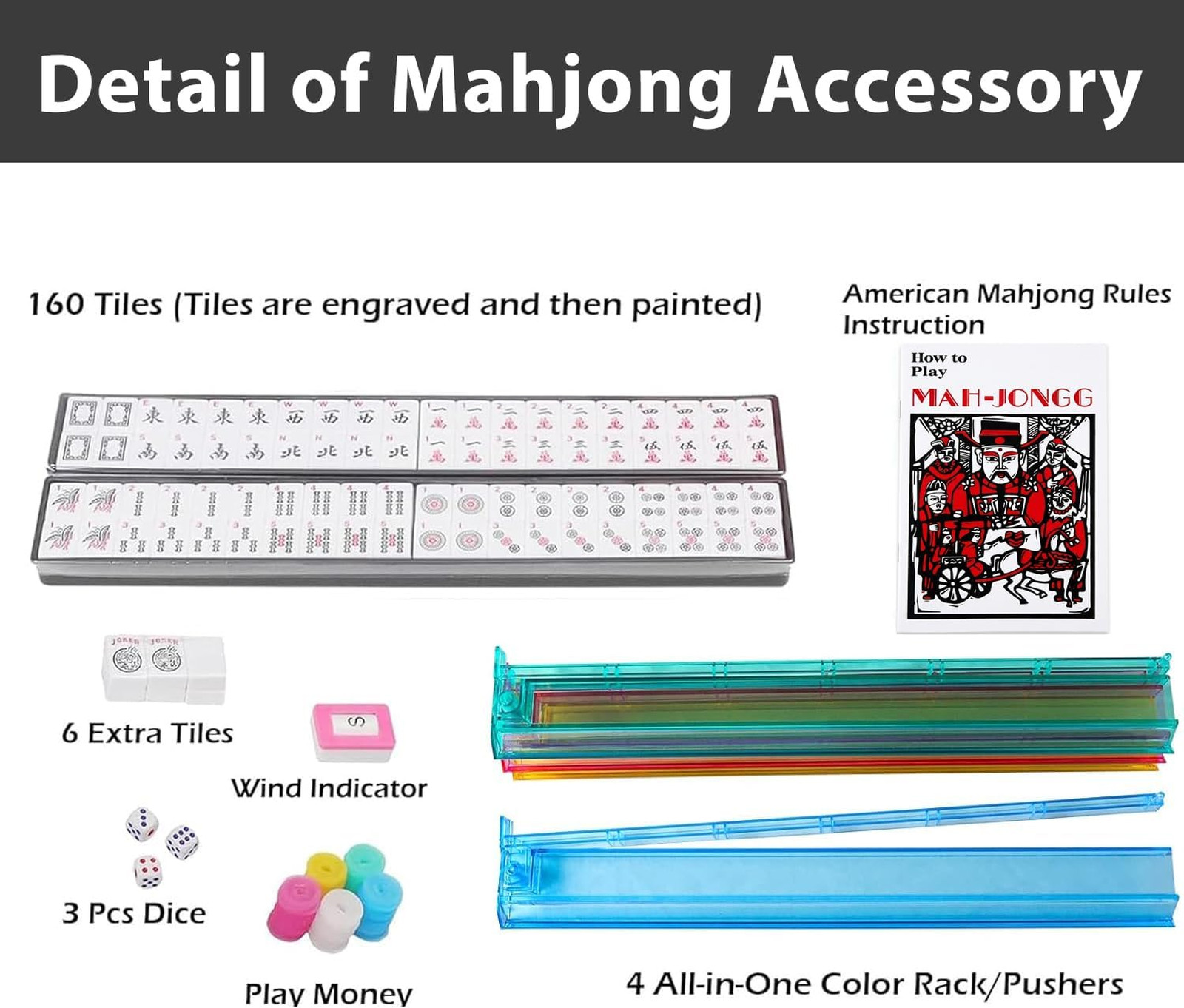 American Mahjong Set with Blue Carrying Bag, 166 White Tiles, 4 All-in-One