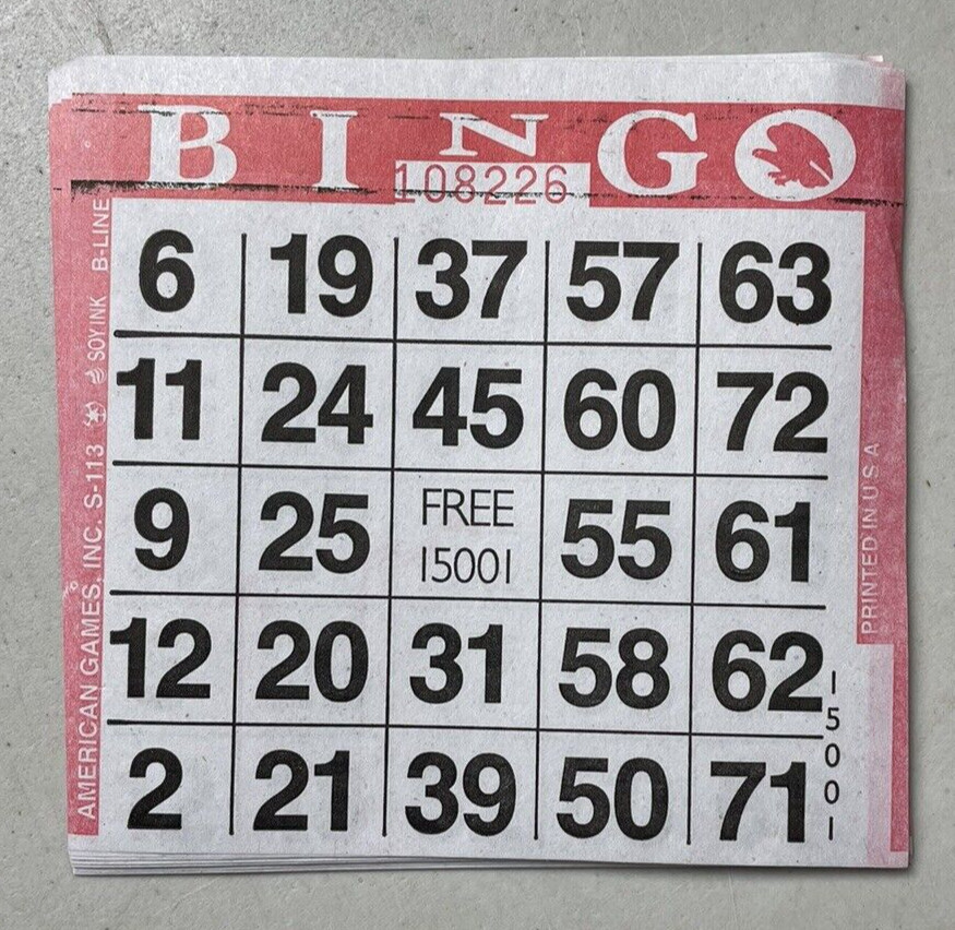 600 PAPER Bingo Cards by American Games Square 1 On Single Sheets 6 Asst Colors