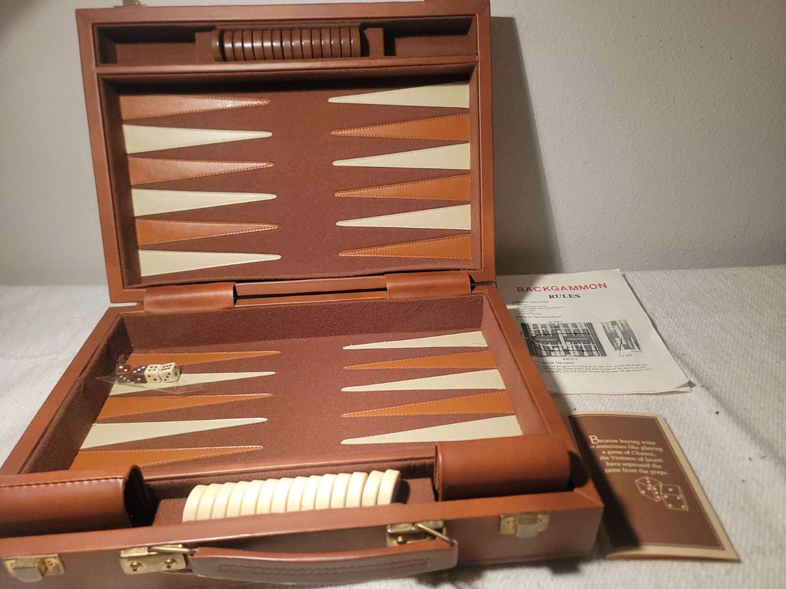 Sunny Brand Vintage Backgammon Set Game With Case Faux Leather W/instructions