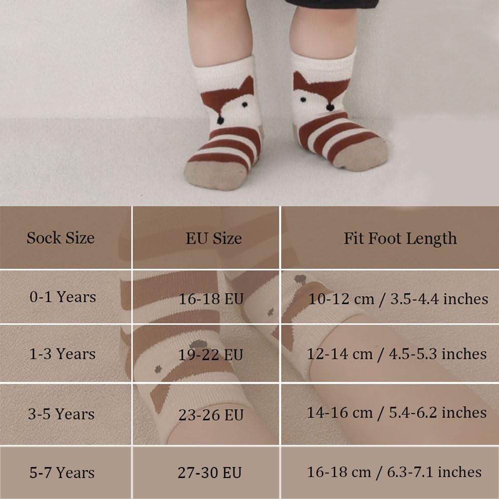 5 Pairs Baby Little Kids AntiSlip Socks Cotton Non Skid Ankle Socks Animals