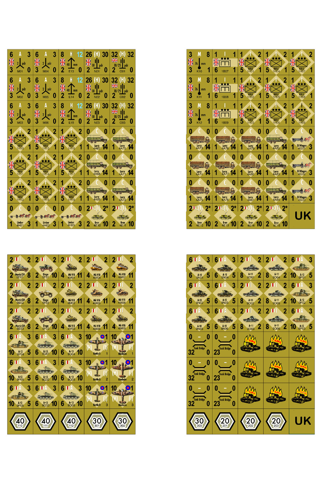 Mounted UK PanzerBlitz Panzer Leader Colored counters SPI GMT Avalon Hill