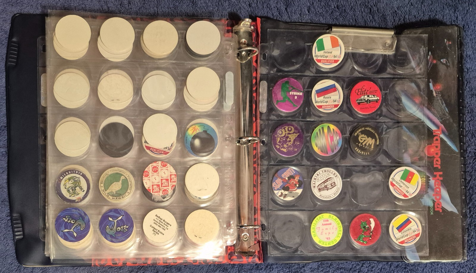 POGS LOT 229 TOTAL IN POCKET PAGES + TRAPPER KEEPER BINDER JOTS SNAPS CAPS
