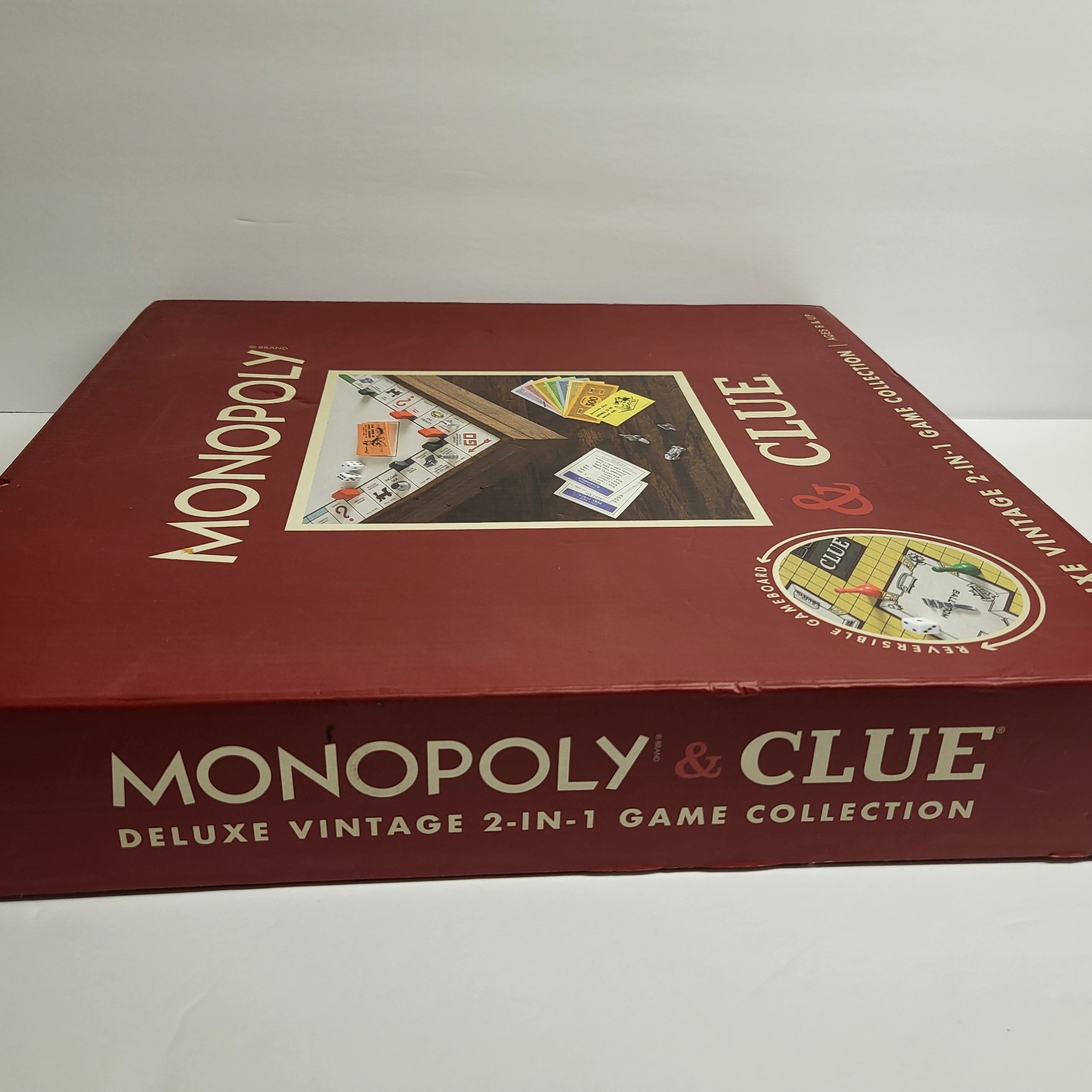 Monopoly & Clue Board Games Deluxe Vintage Ed. 2-in-1 Game Collection Wood Board