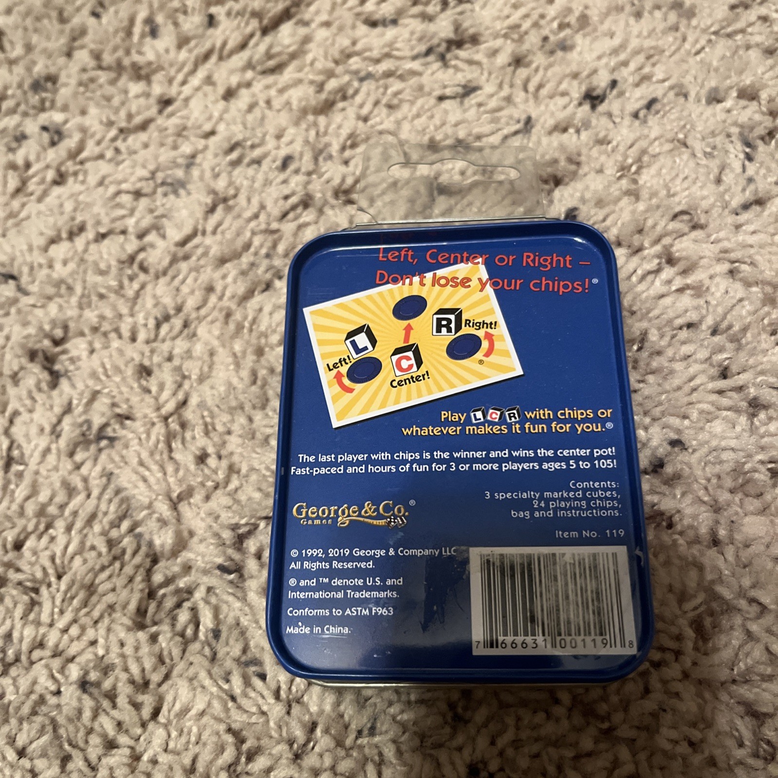 LCR® Left Center Right™ Dice Game – Blue Tin