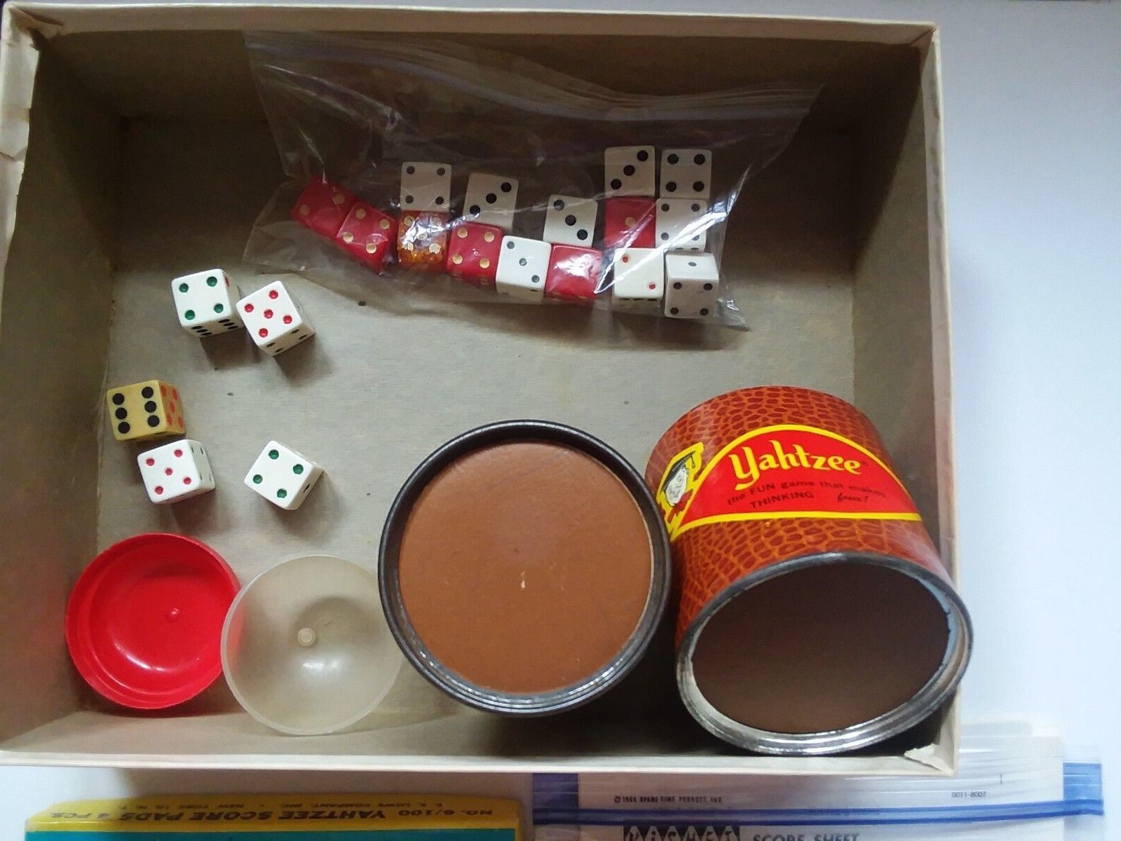 Vintage YAHTZEE Replacement Lot + Extras Cards Dice Bingo Kismet Chips Fishing  