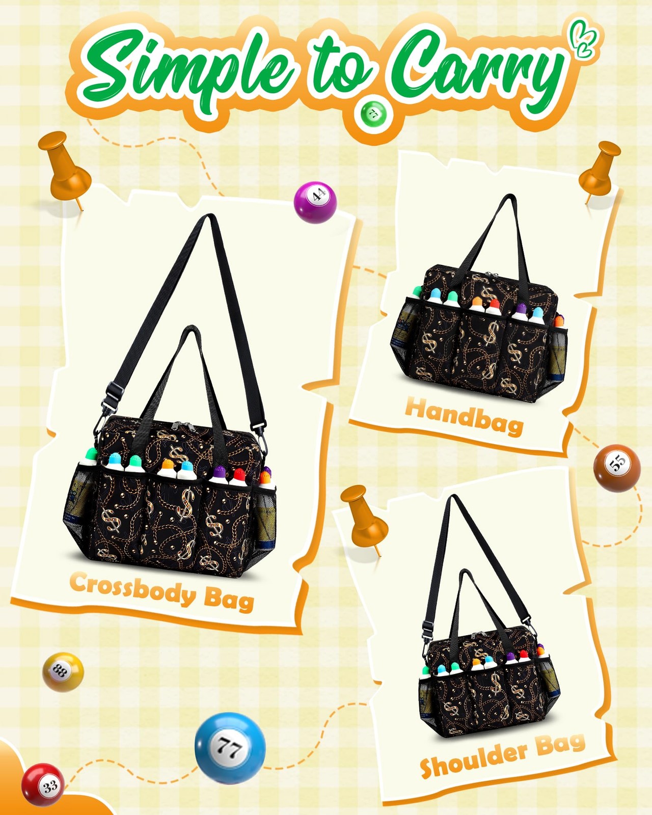 FOKDUVB Bingo Bag with Pockets for Daubers Dabbers Dobbers Dotters Casino Bingo