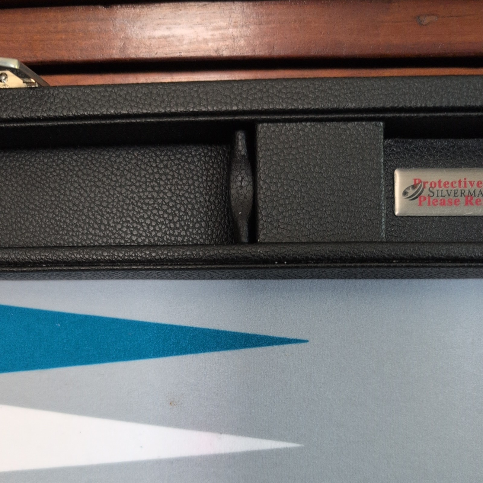 19″ Silverman & Co Large Faux Leather Backgammon Set Black w/teal white & gray