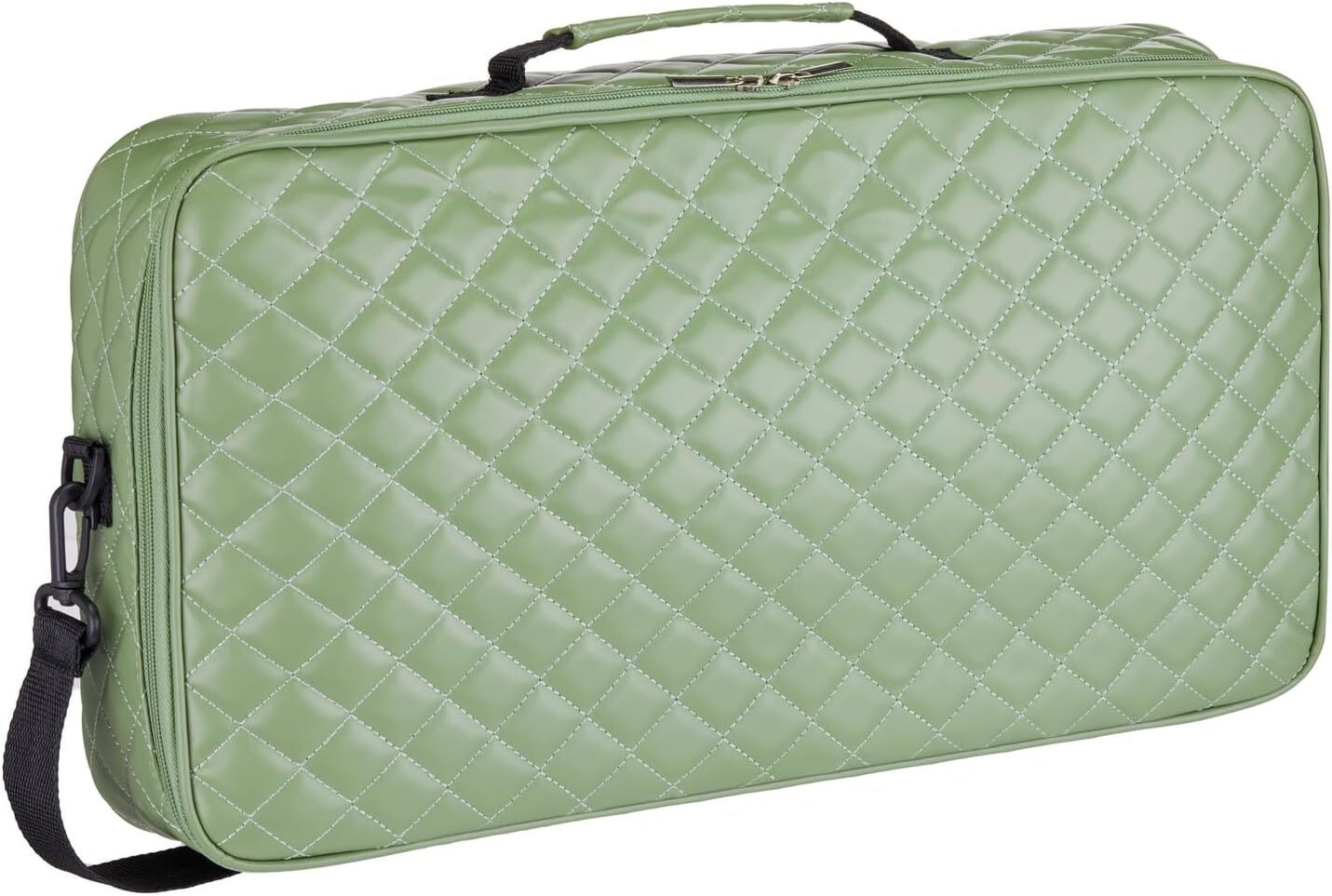 “Green” Quilted PU Leather Mahjong Carry Bag with Zippered Storage Pocket.