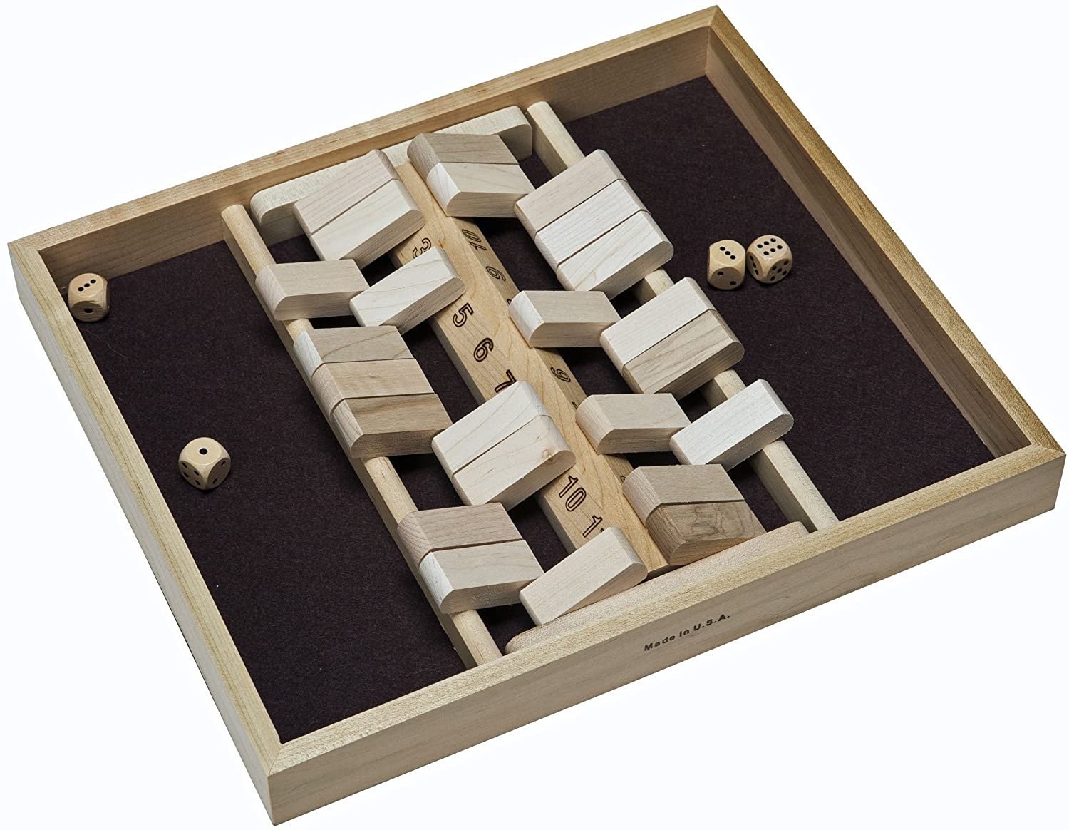 WE Games 2 Sided Dice Board Game 12 Numbers in Natural Wood Box 14 in. USA Made