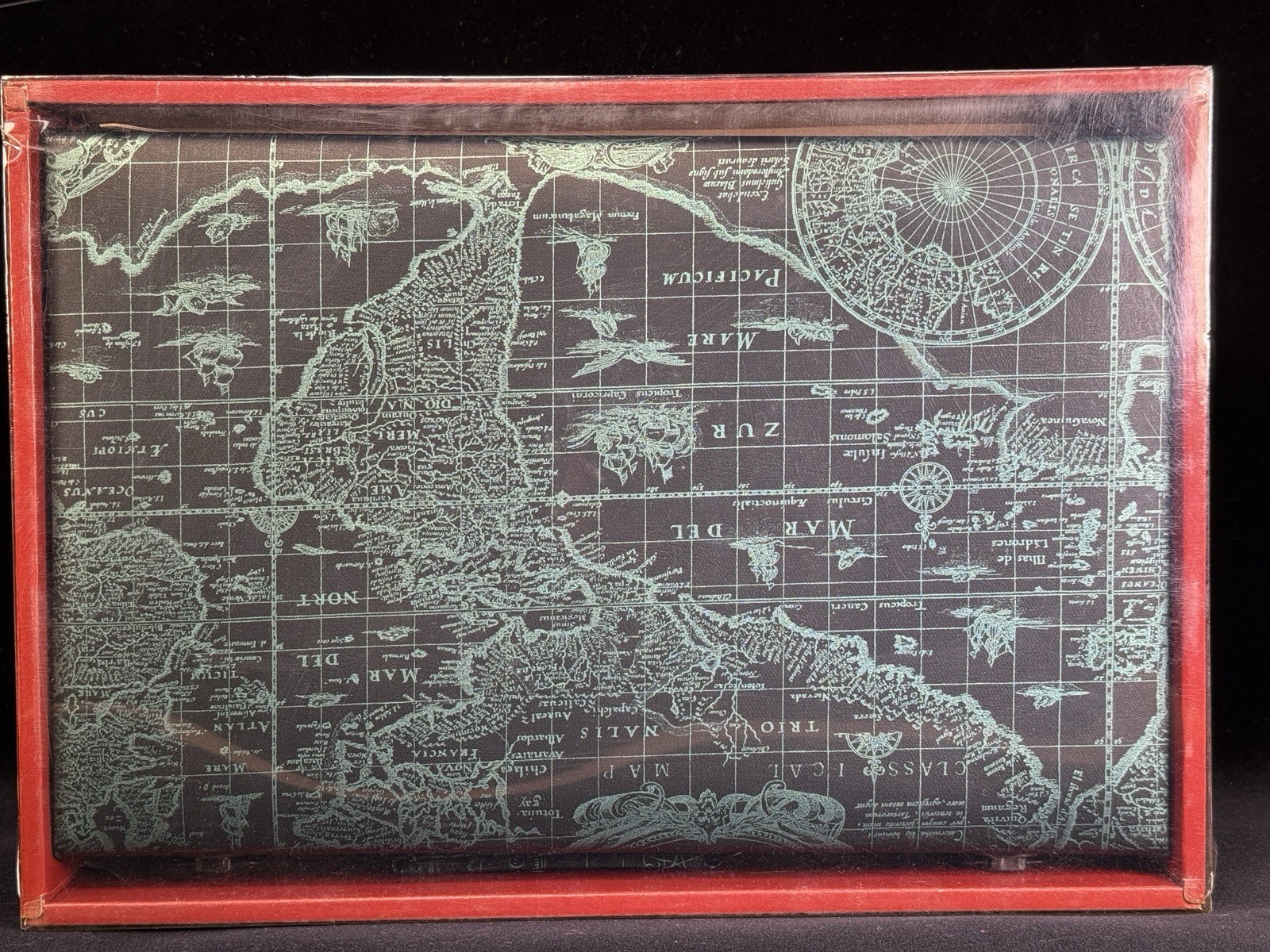 WE Games Map Pattern Gray/Black Leatherette Backgammon Set 10 X 15” Closed