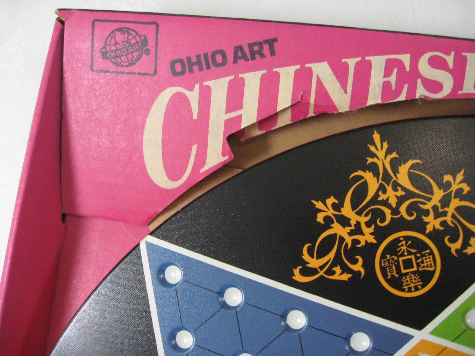 Ohio Art metal tin litho board CHINESE & REGULAR CHECKERS – complete w/ box