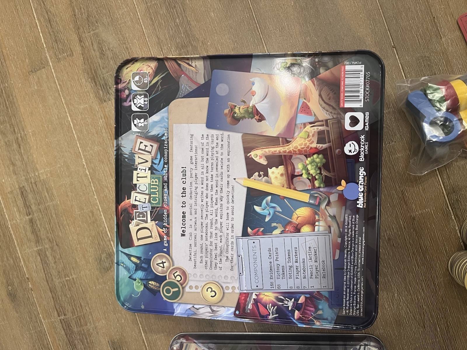 Detective Club 100 %COMPLETE Blue Orange Social Deduction Board Game Metal Tin