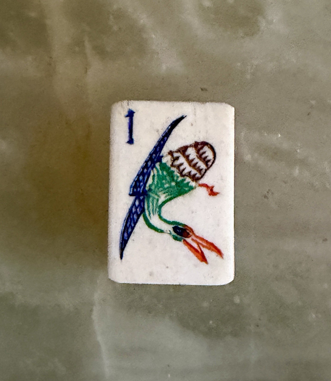 Vintage Mahjong Bird Bam Tile Bone Thick Bamboo Dovetail
