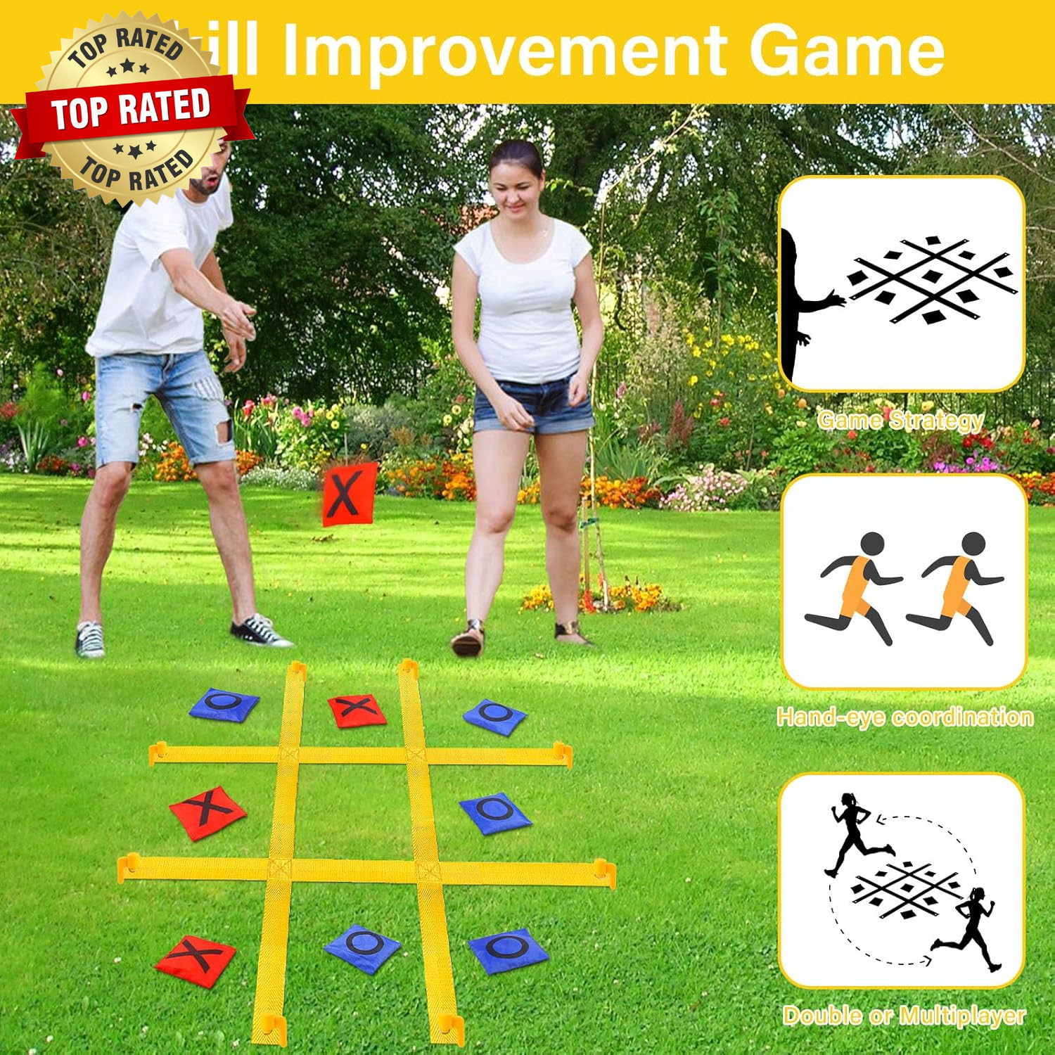 Giant Tic Tac Toe Outdoor Games for Kids Adults Family, Portable Tic Tac Toe Bea