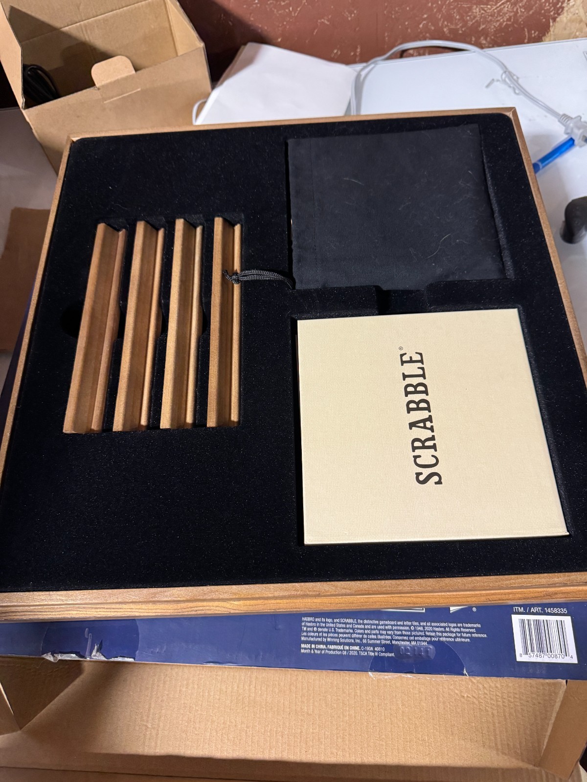 Scrabble Deluxe Classic Edition Wood Rotating Turntable Board Game Open Box
