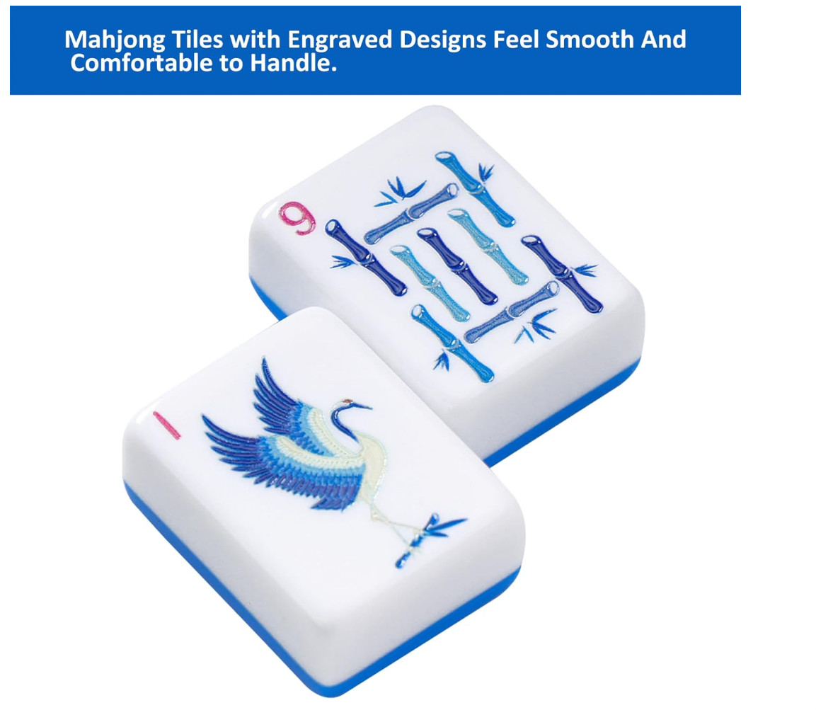 Light Blue American Mahjong Tile Set(1.2″), 160 Engraved Tiles with Mahjong Tile