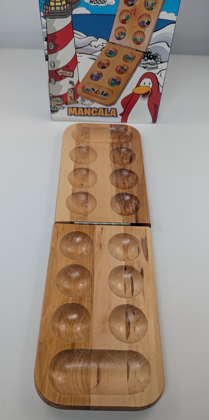Disney CLUB PENGUIN MANCALA Wooden Board Game 45/48 Clear Stones (INCOMPLETE)