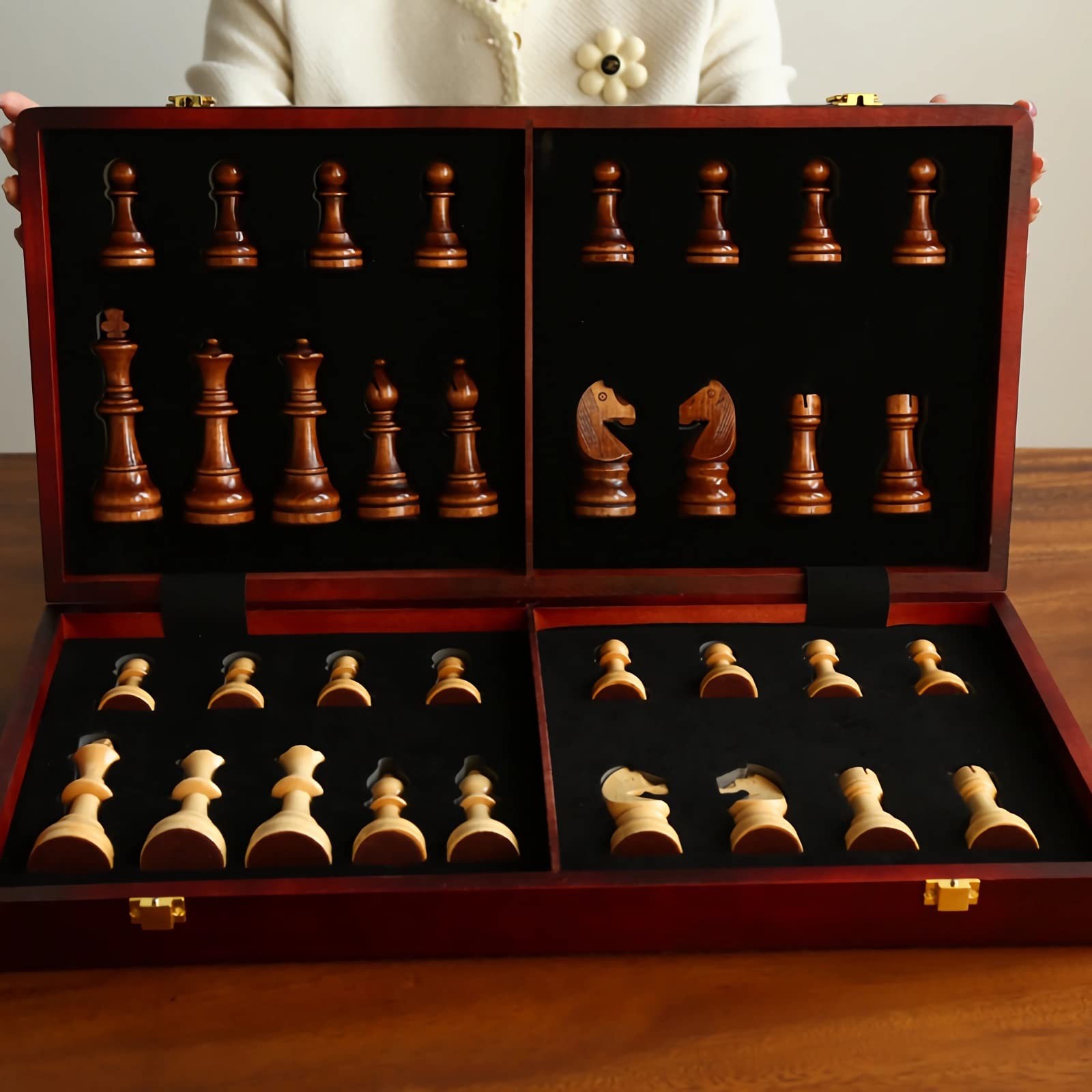 20″ Extra Large Solid Walnut Wooden Chess Set for Adults – 4.25” King Staunt…