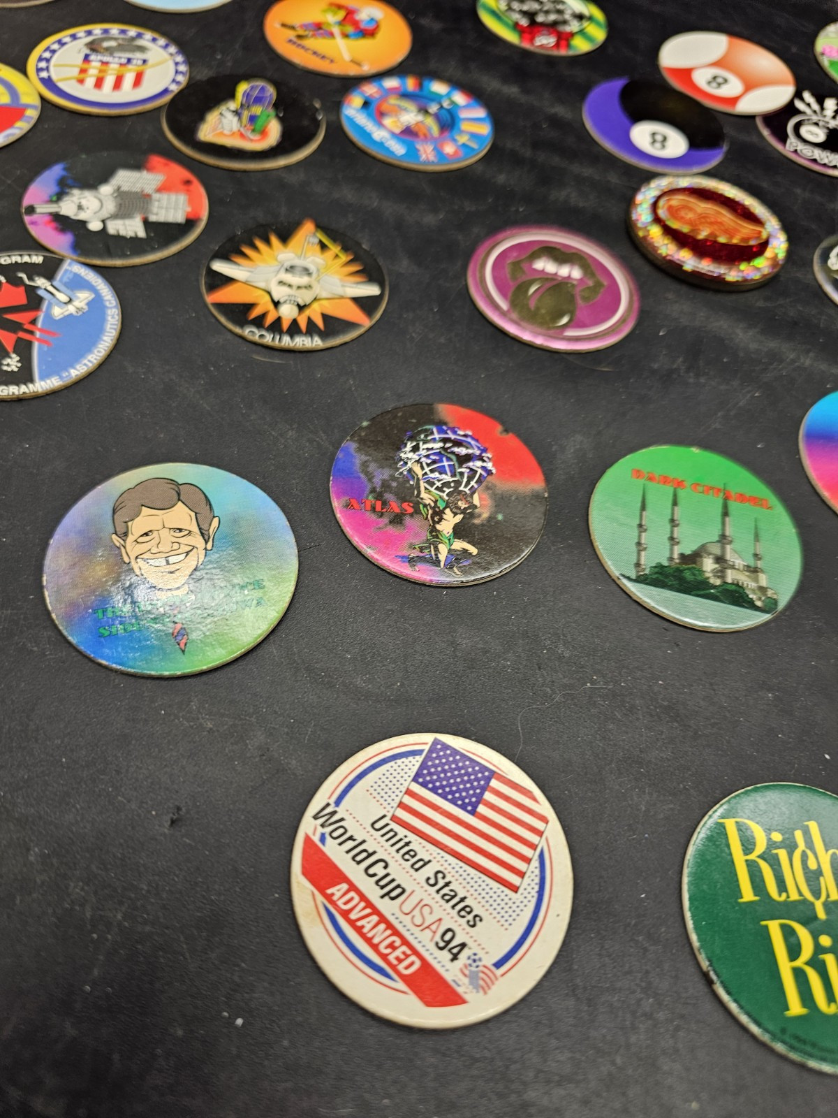 POGS Lot DC comics Sports 8 Ball Disney Poison Red Wings Slammer
