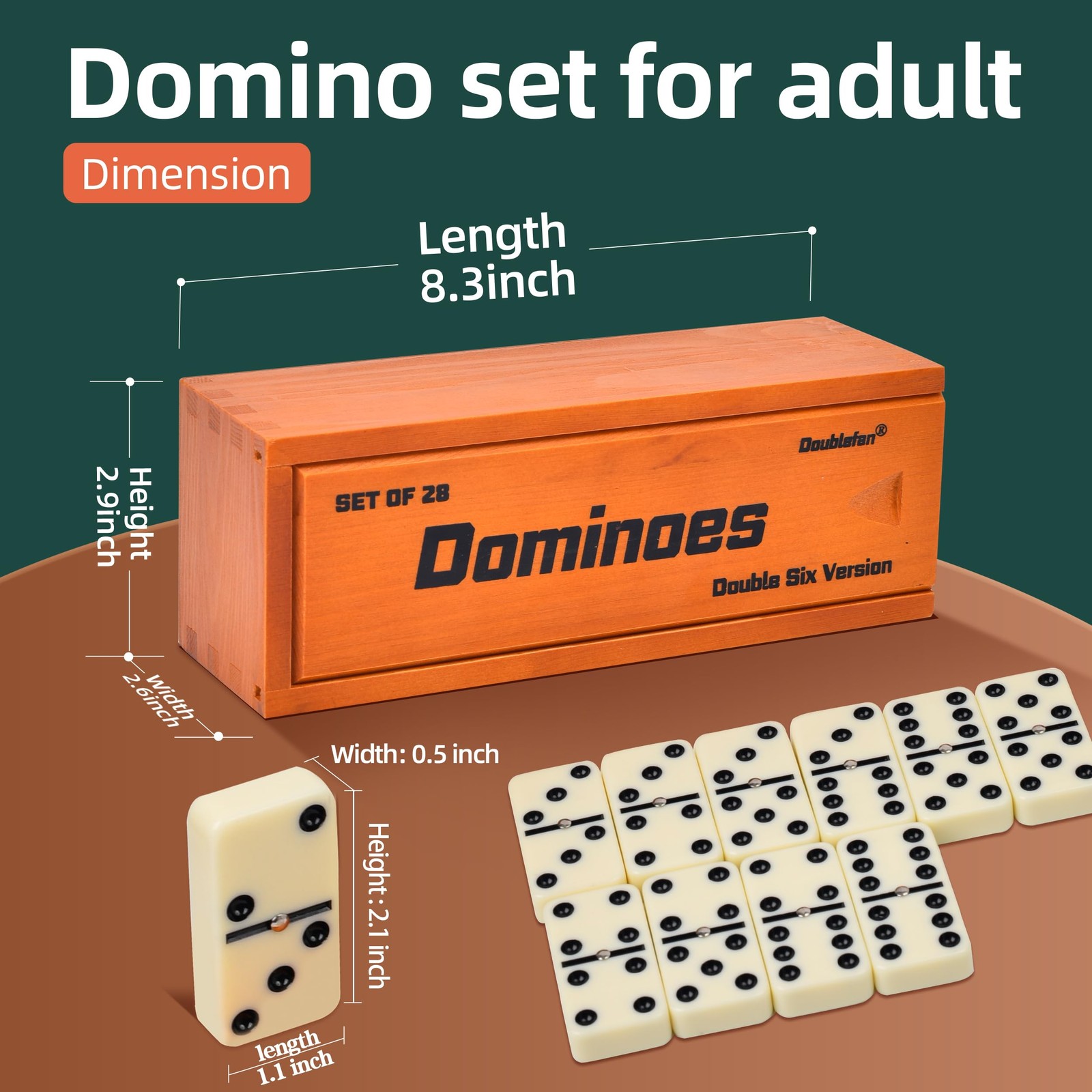 Dominos Set for Adults, Jumbo Size Double 6 Dominoes Set, Size, 28 Pcs
