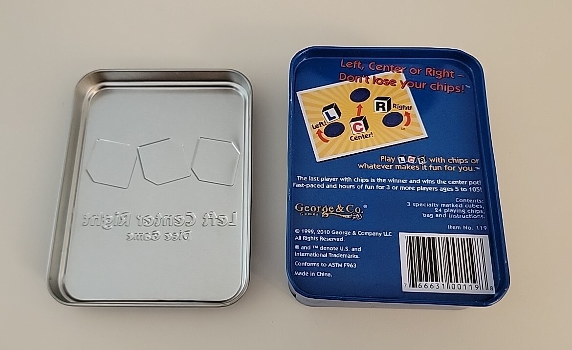 The Original LCR Left Center Right Dice Game Blue Tin George & Company NEW