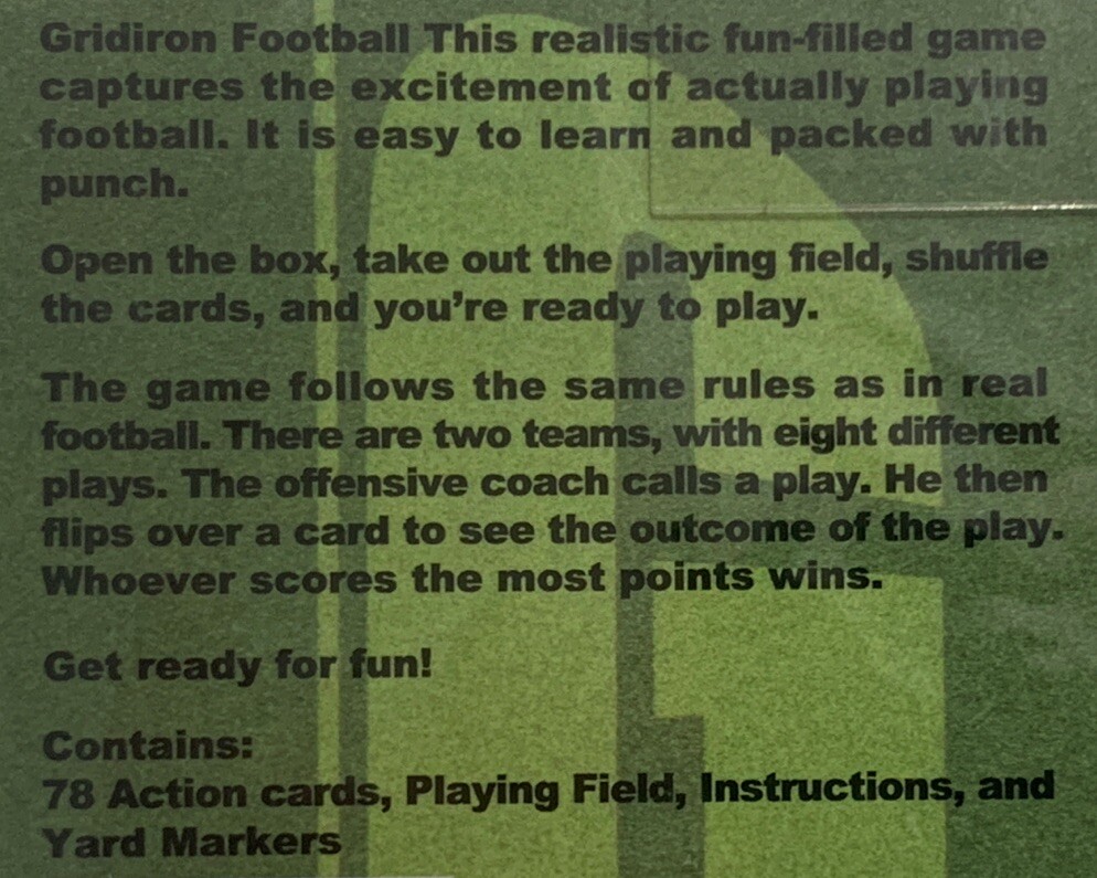 Gridiron Football The Realistic Football Card Game Ages7+ For 1-2 Players Sealed