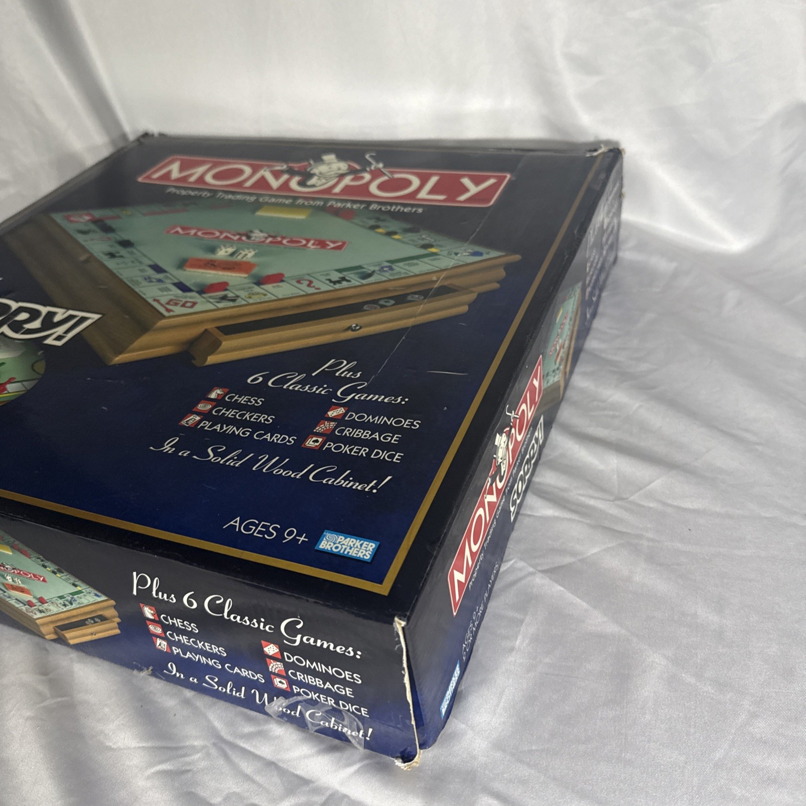 MONOPOLY SORRY Plus 6 Classic Games Tabletop Solid Wood Cabinet – Incomplete