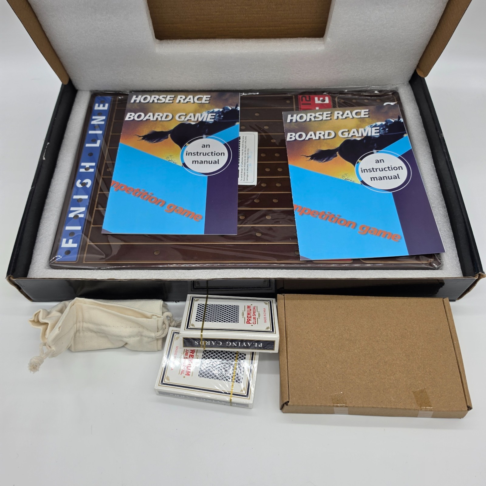Horse Racing Board Game 11 Metal Horses Wooden Track Dice Cards Complete Openbox